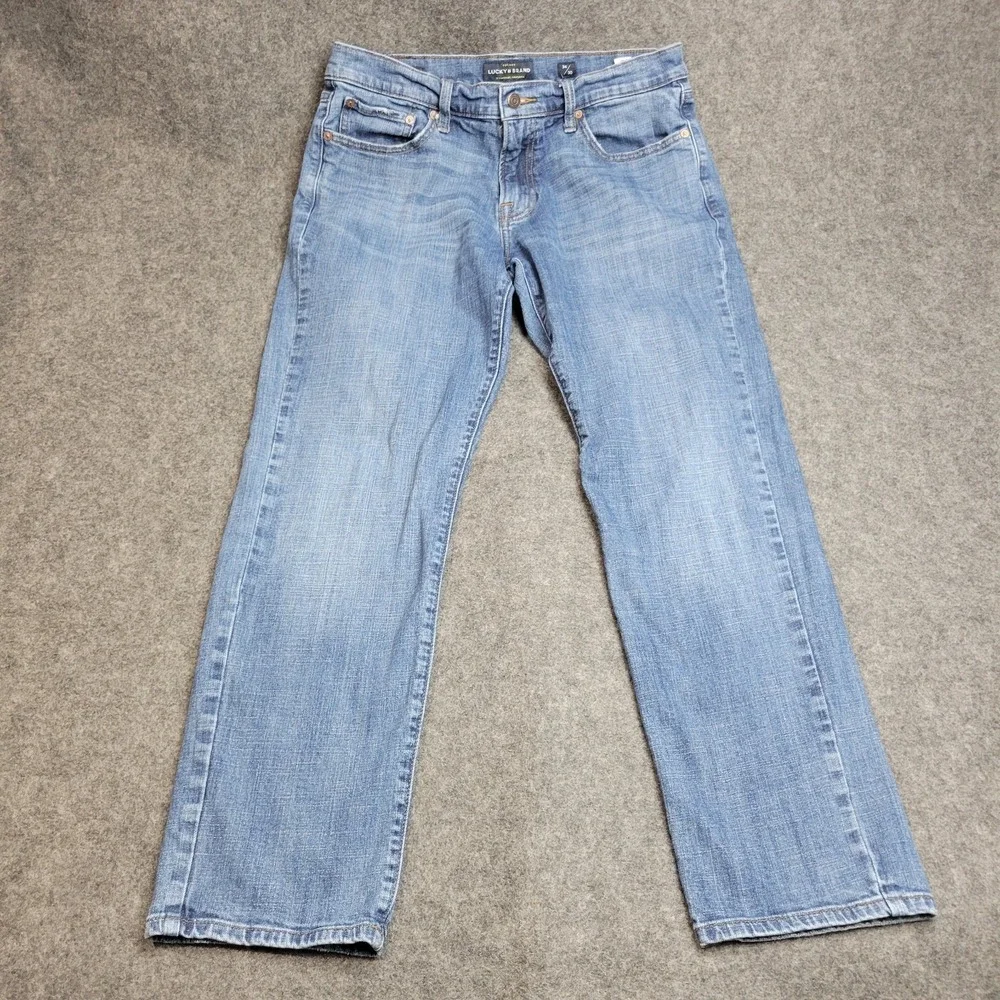 Lucky Brand Jeans Mens 34X30 Blue Denim Whiskered 221 Straight Leg Everyday